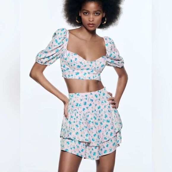 ZARA FLORAL SATIN EFFECT CORSET TOP - Picture 14 of 15